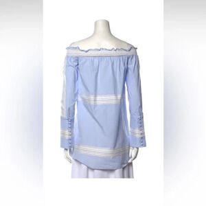 Derek Lam 10 Crosby Blue and White Dress Off Shoulder Cotton Poplin Sz 2